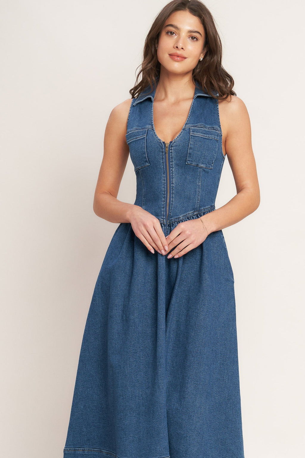 Indigo Flow Denim Midi Dress