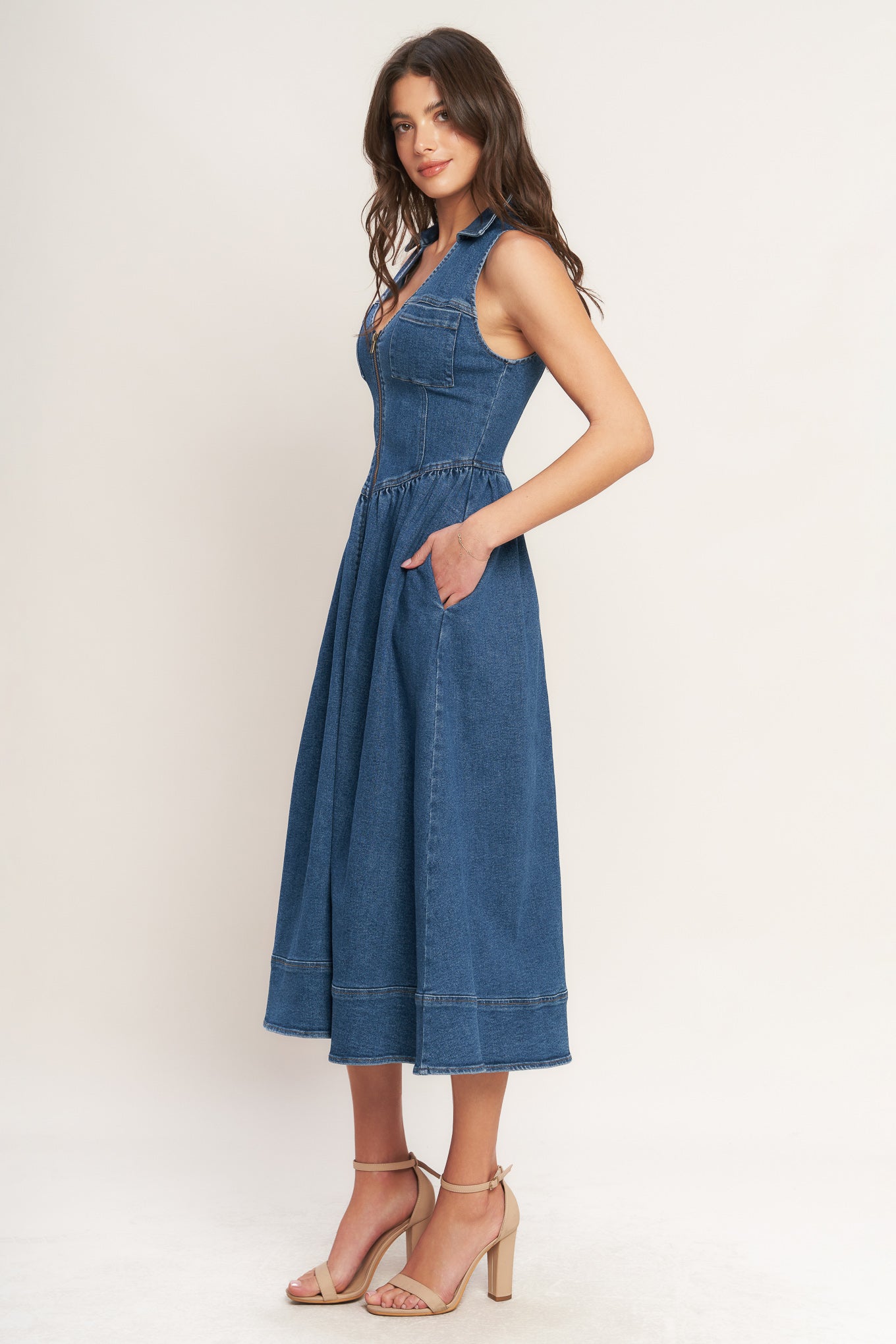 Indigo Flow Denim Midi Dress