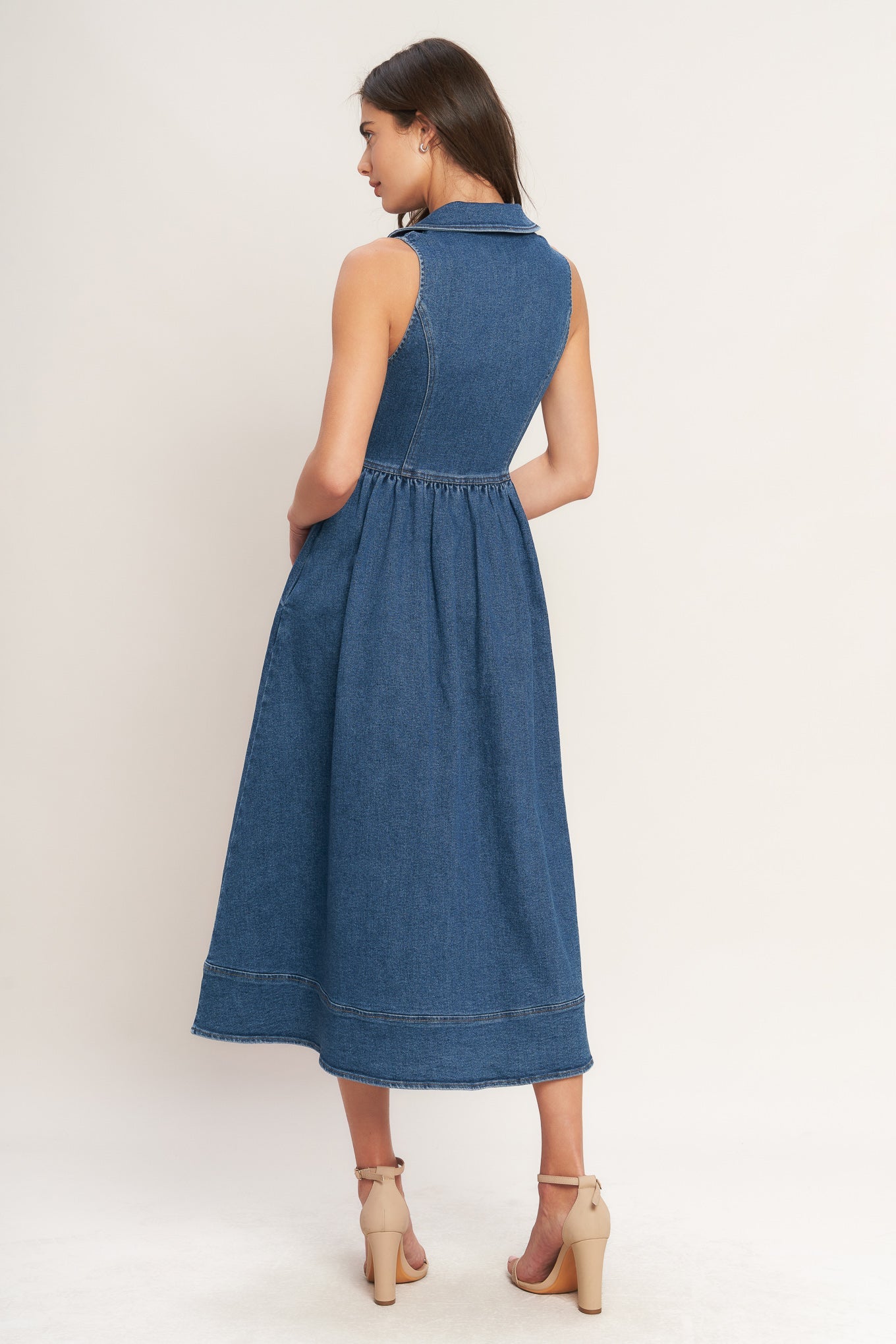 Indigo Flow Denim Midi Dress