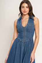 Indigo Flow Denim Midi Dress