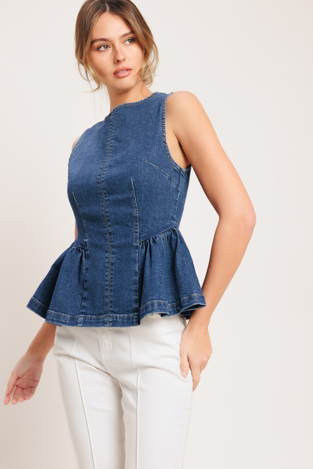 Modern Flounce Denim Top
