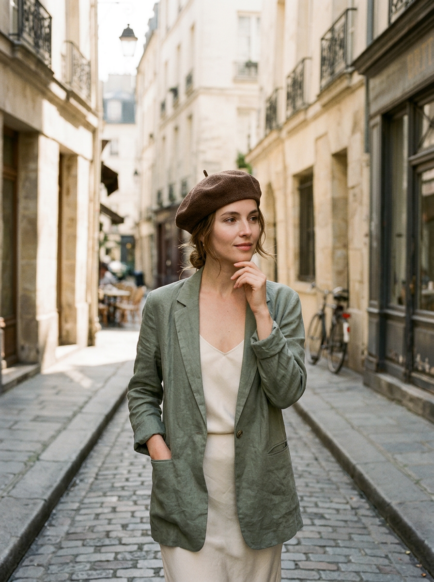 Linen Open-Knit Beret