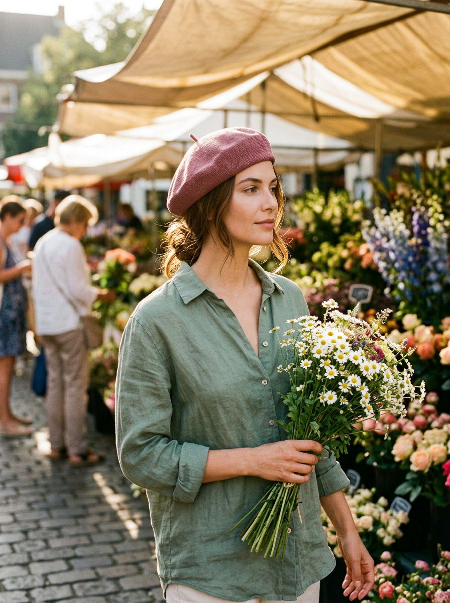Linen Open-Knit Beret