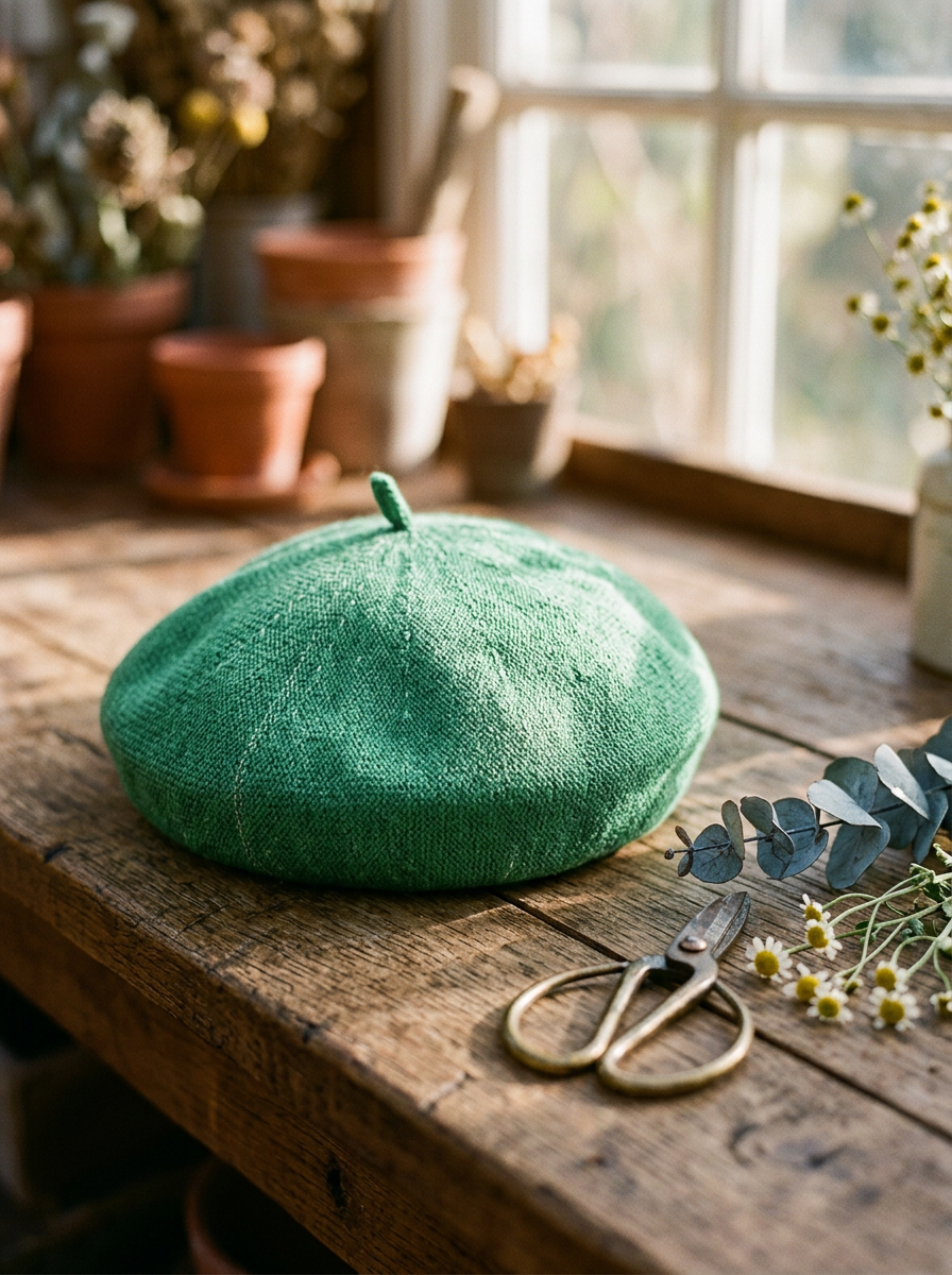 Linen Open-Knit Beret