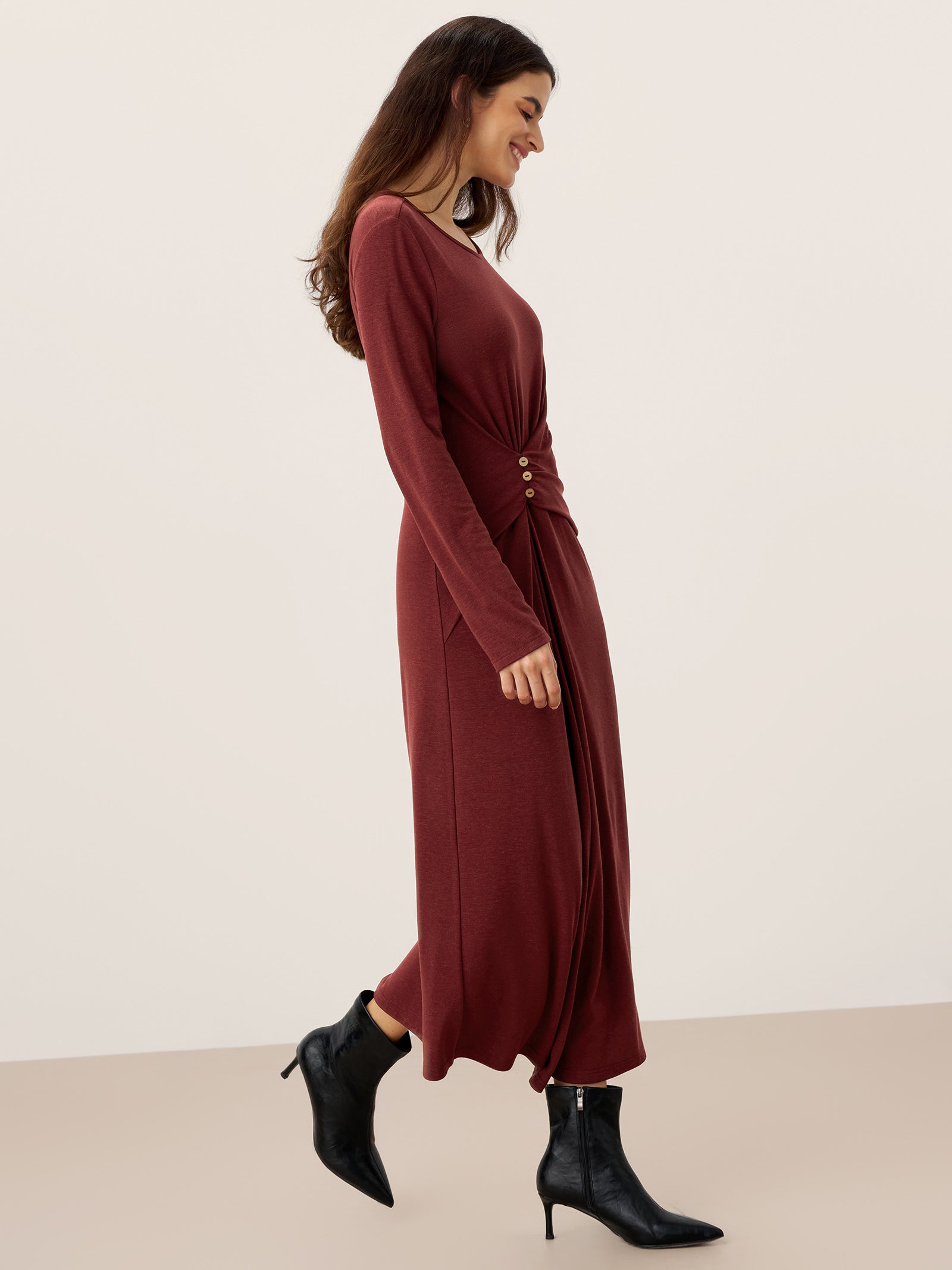 The Ruched Lyocell-Wool Maxi Dress