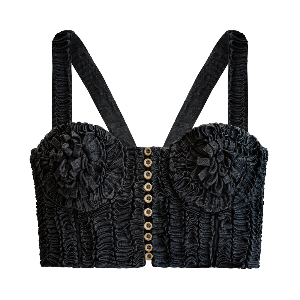 hand embroidered ribbon flower cotton bustier top