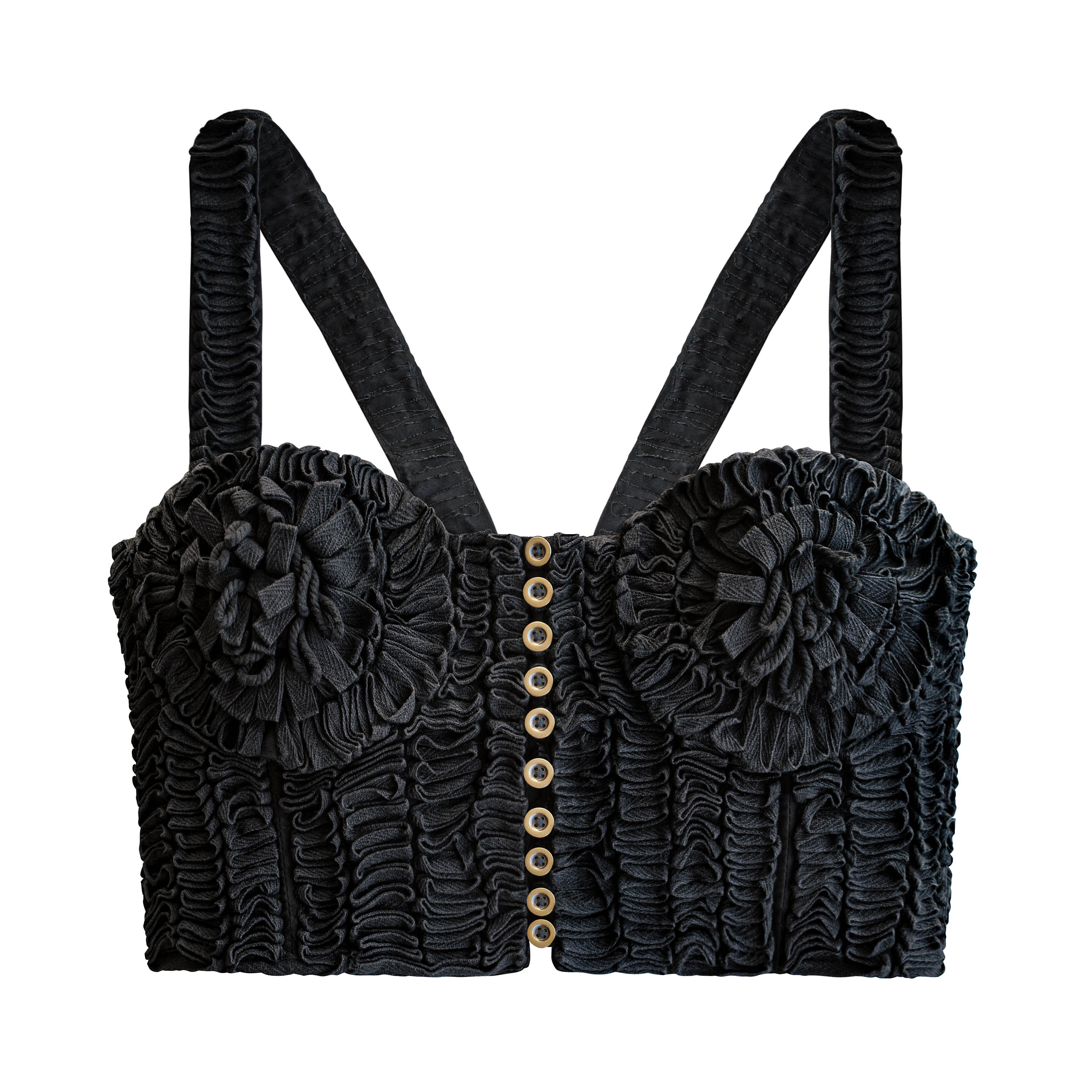 hand embroidered ribbon flower cotton bustier top