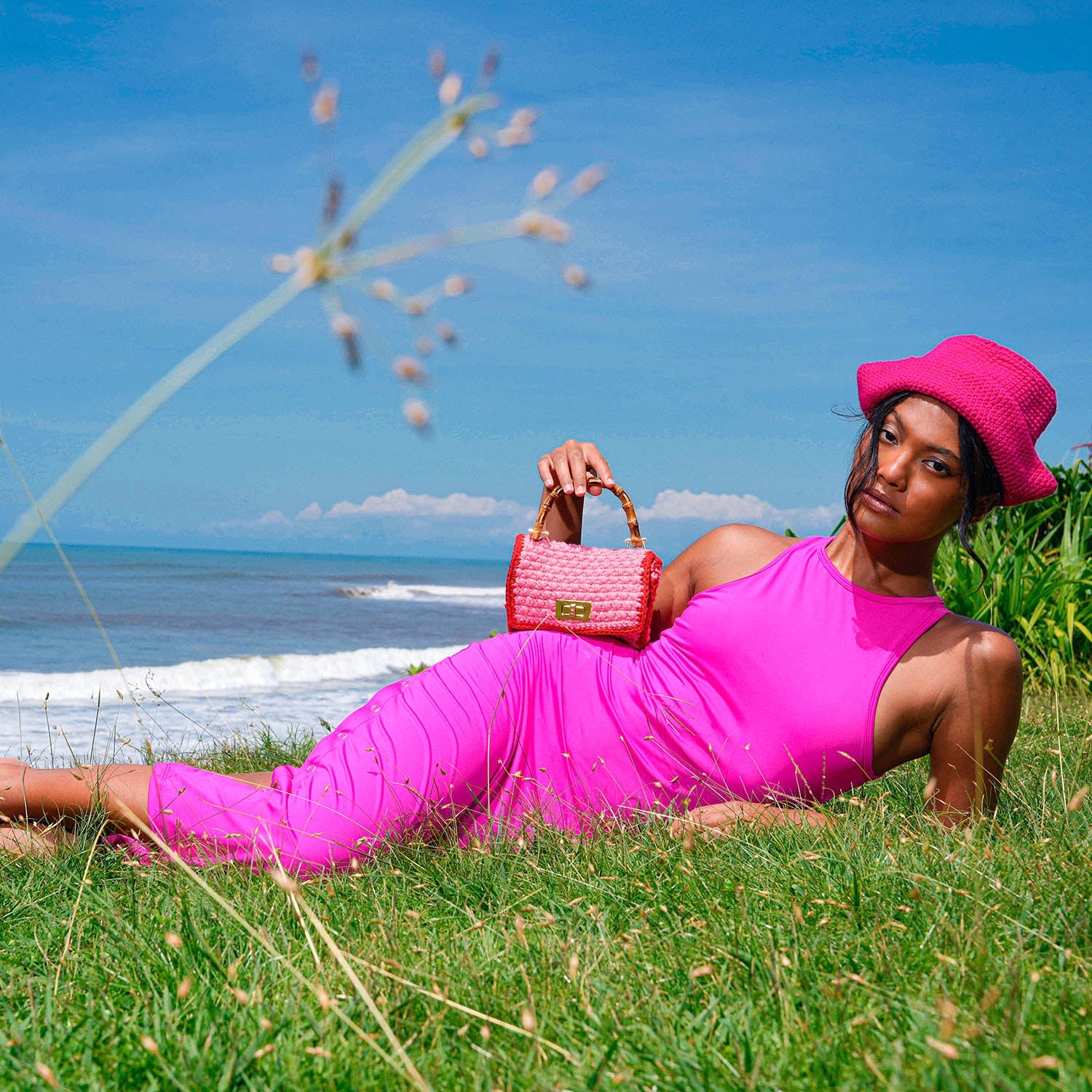 The OLA Rib Midi Dress in Dragonfruit Pink