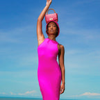 The OLA Rib Midi Dress in Dragonfruit Pink