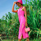 The OLA Rib Midi Dress in Dragonfruit Pink