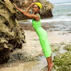 The OLA Rib Midi Dress in Neon Green