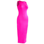 The OLA Rib Midi Dress in Dragonfruit Pink