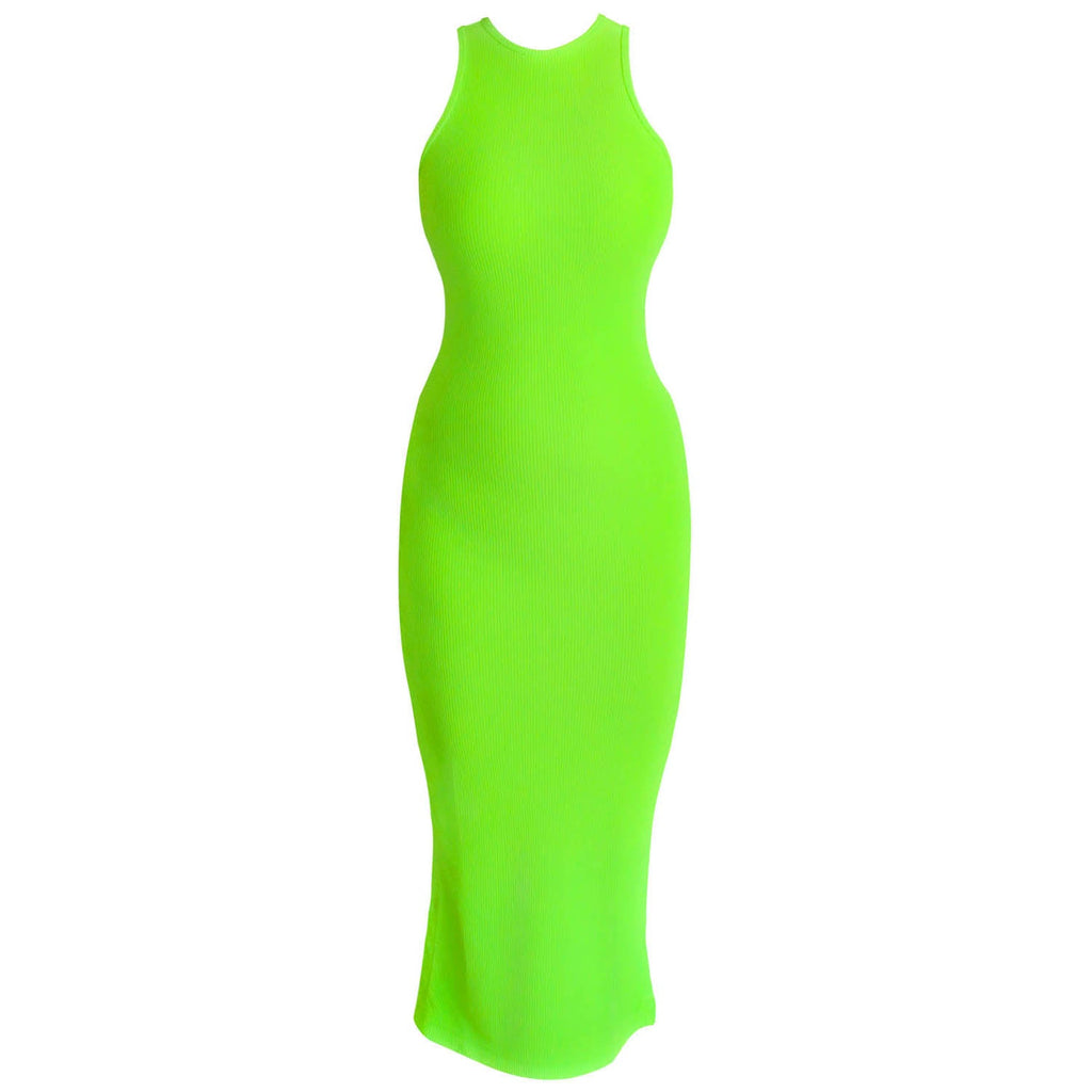 The OLA Rib Midi Dress in Neon Green