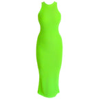 The OLA Rib Midi Dress in Neon Green