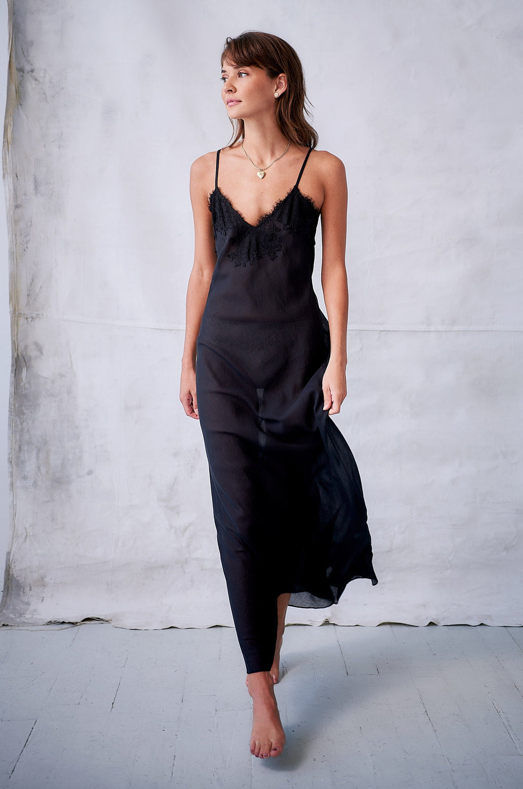 Serafina Cotton Silk Gown with Lace Detail