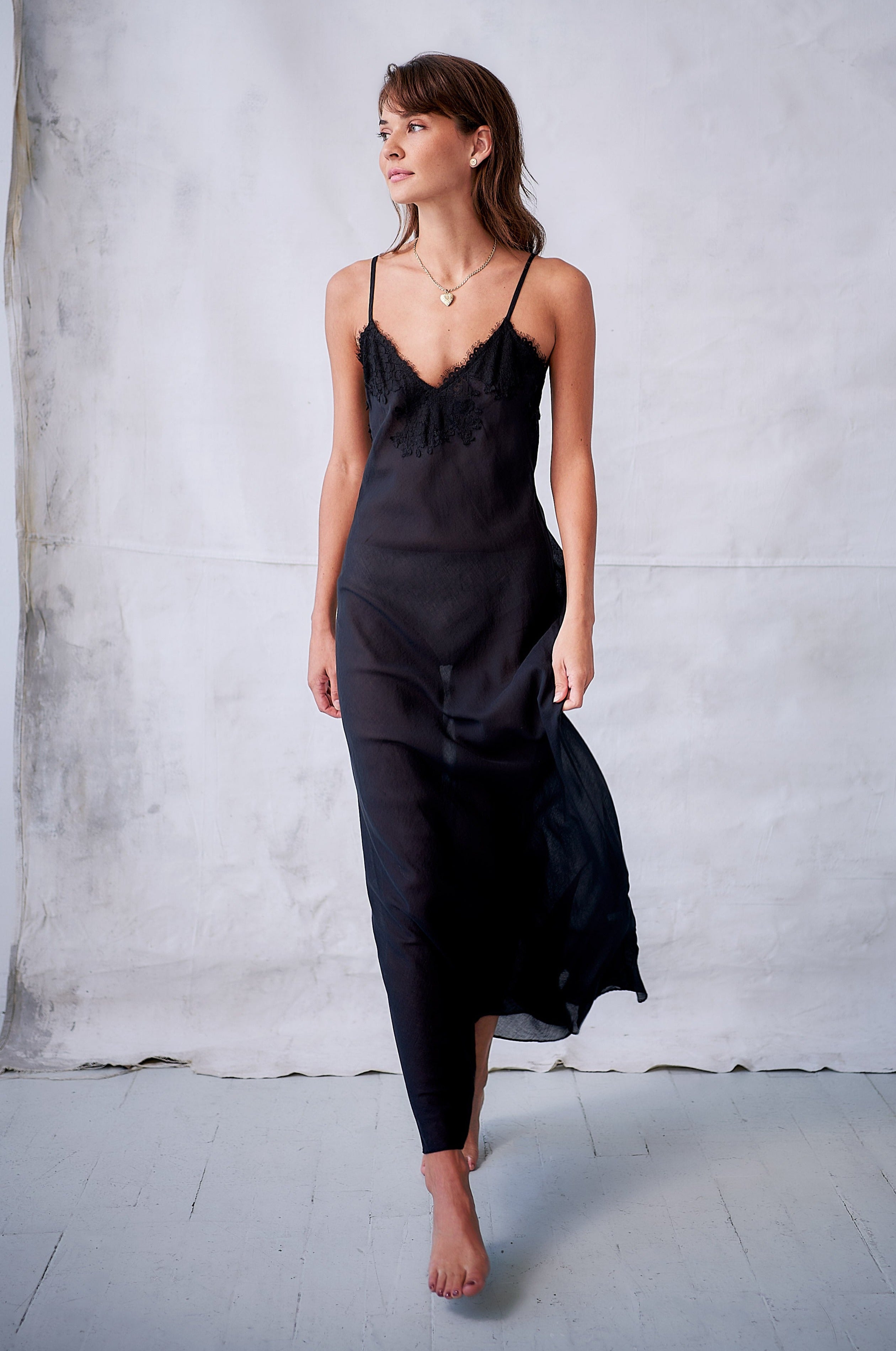 Serafina Cotton Silk Gown with Lace Detail