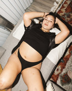 Black High Rise Cotton Thong