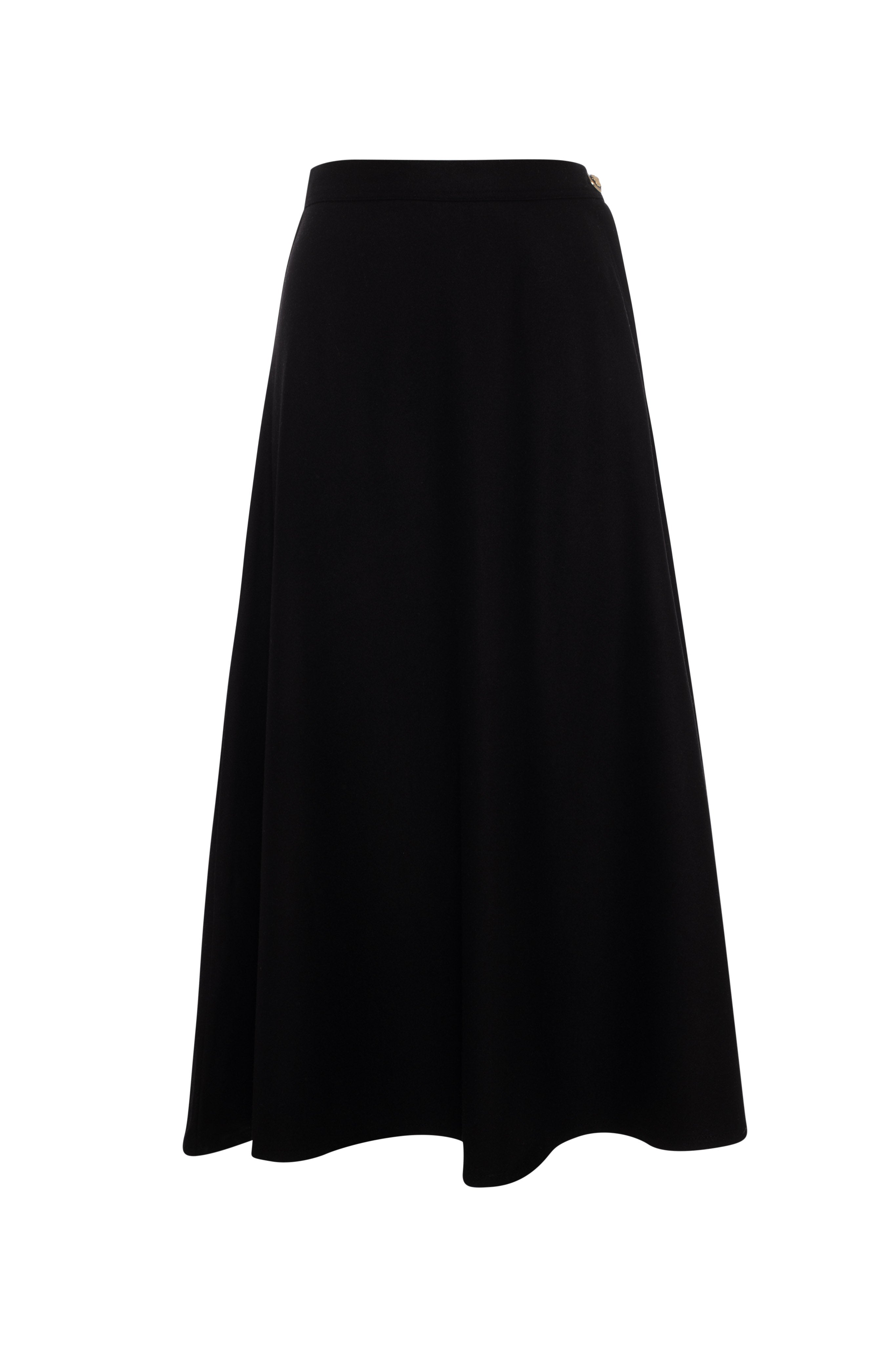 Wool Button Side Midi Skirt