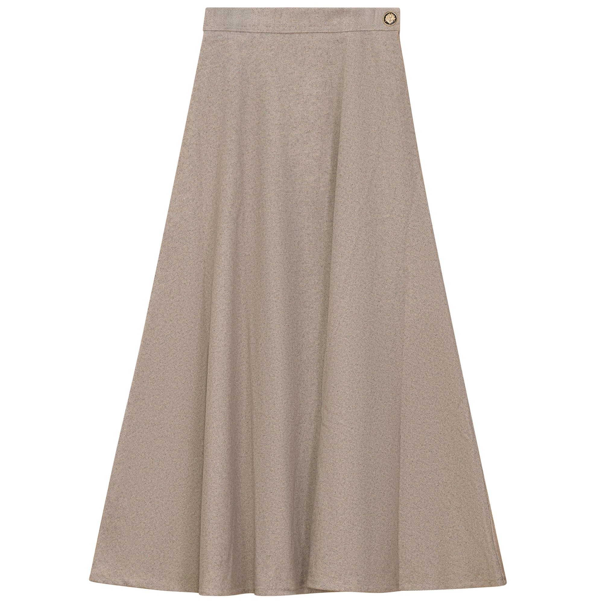 Wool Button Side Midi Skirt