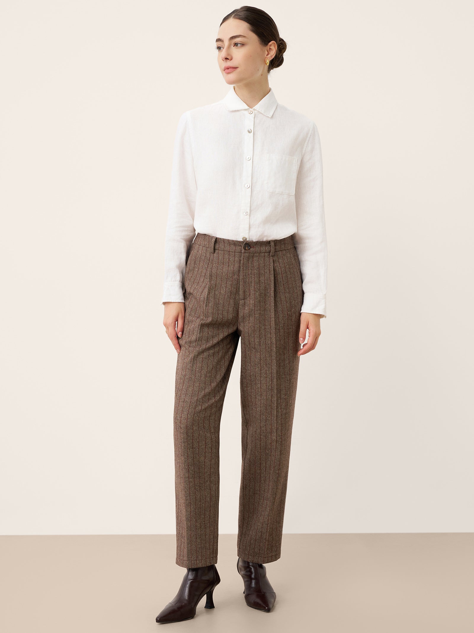 Burgundy Pinstripe Wool Trousers