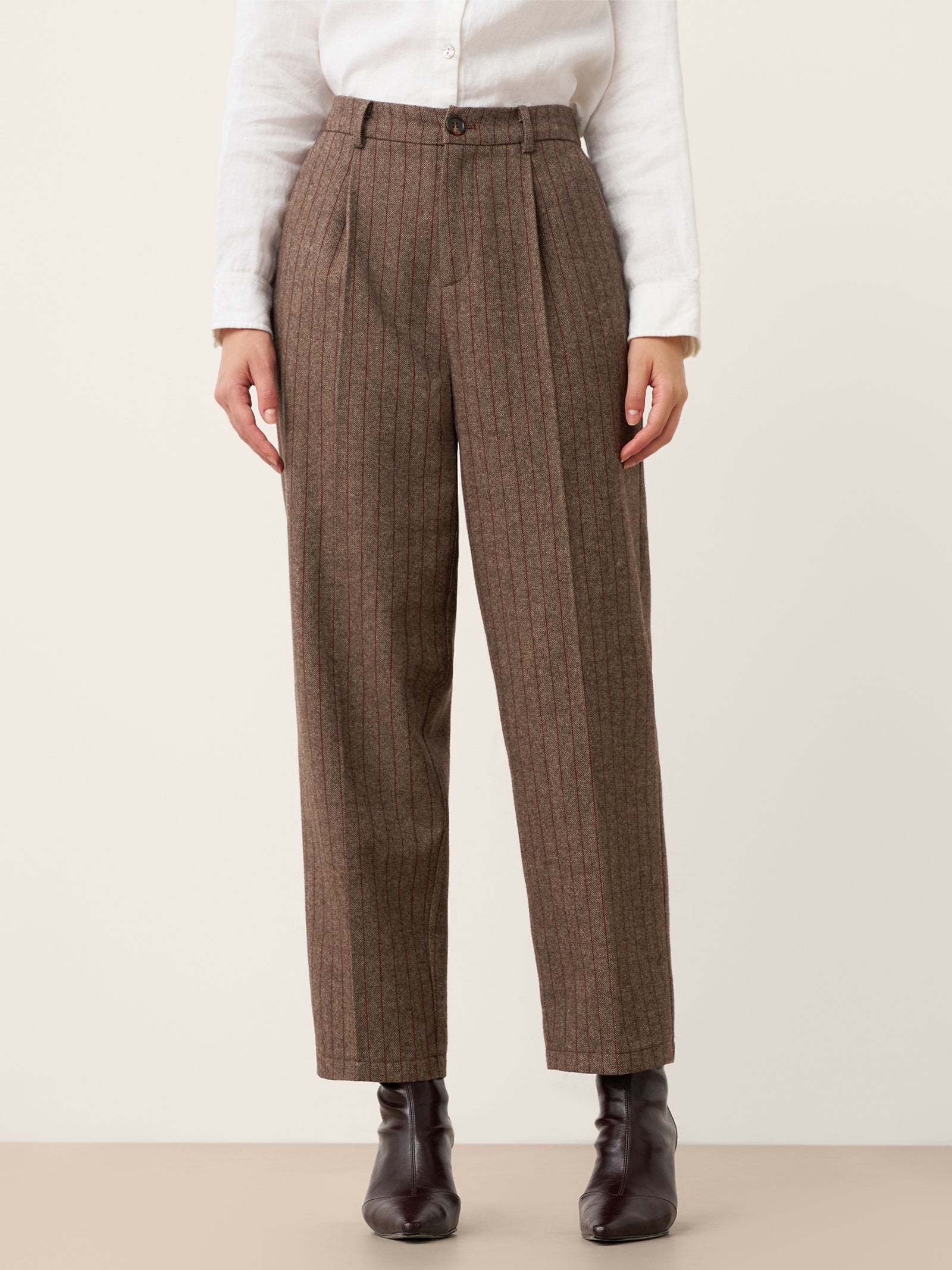Burgundy Pinstripe Wool Trousers