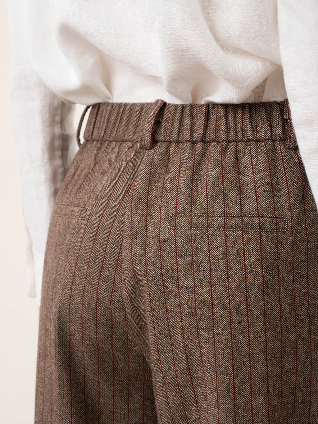 Burgundy Pinstripe Wool Trousers