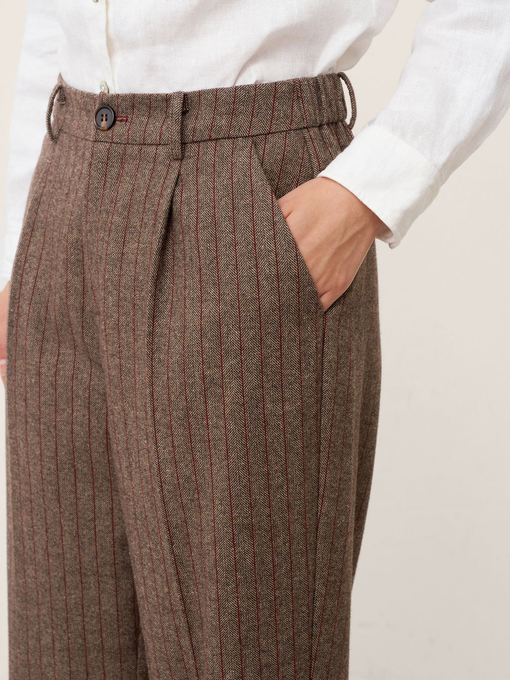 Burgundy Pinstripe Wool Trousers