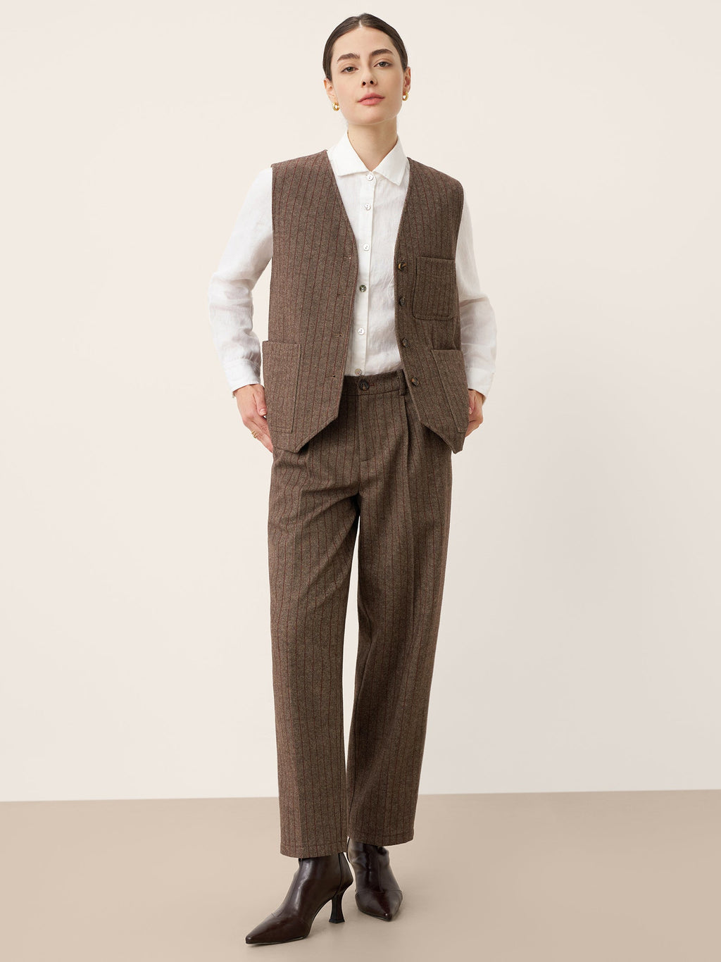 Burgundy Pinstripe Wool Trousers
