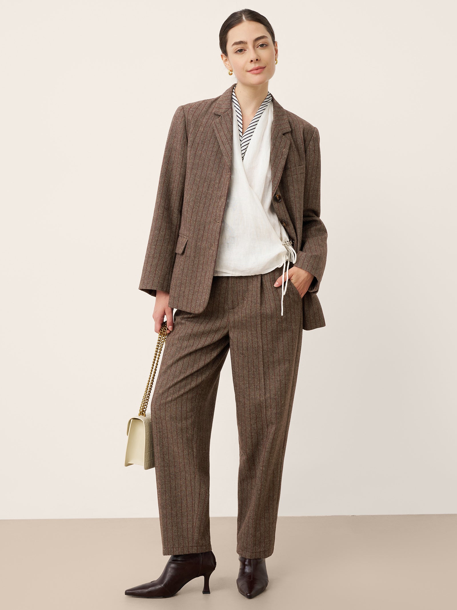 Burgundy Pinstripe Wool Trousers