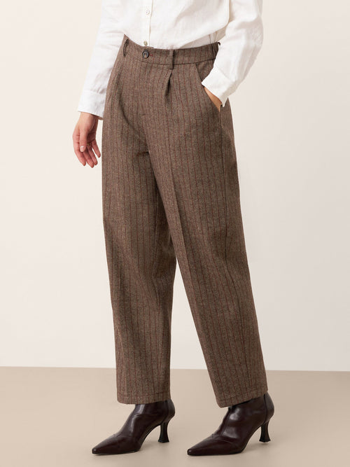 Burgundy Pinstripe Wool Trousers