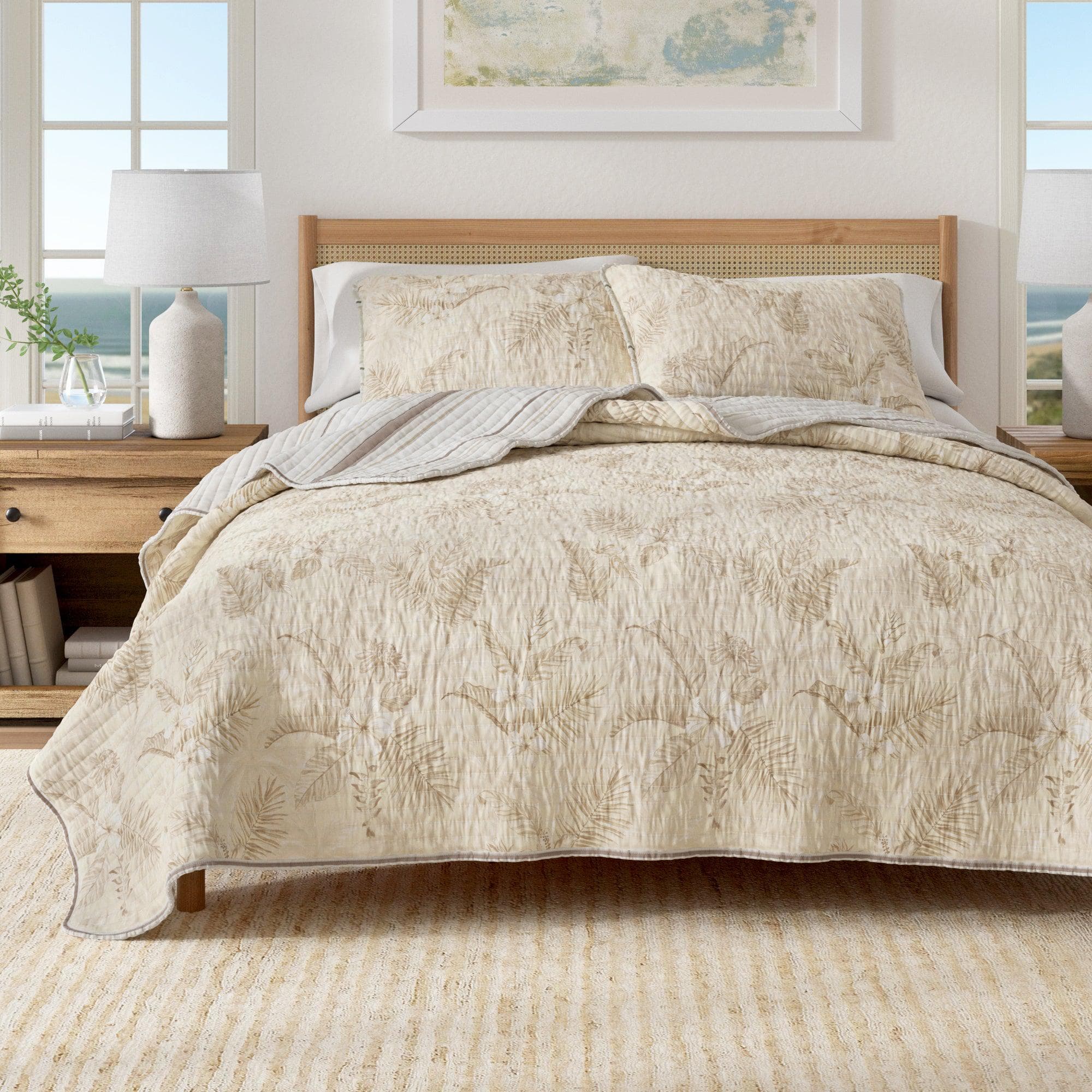 Palm Leaf & Bloom Cotton Quilt Set