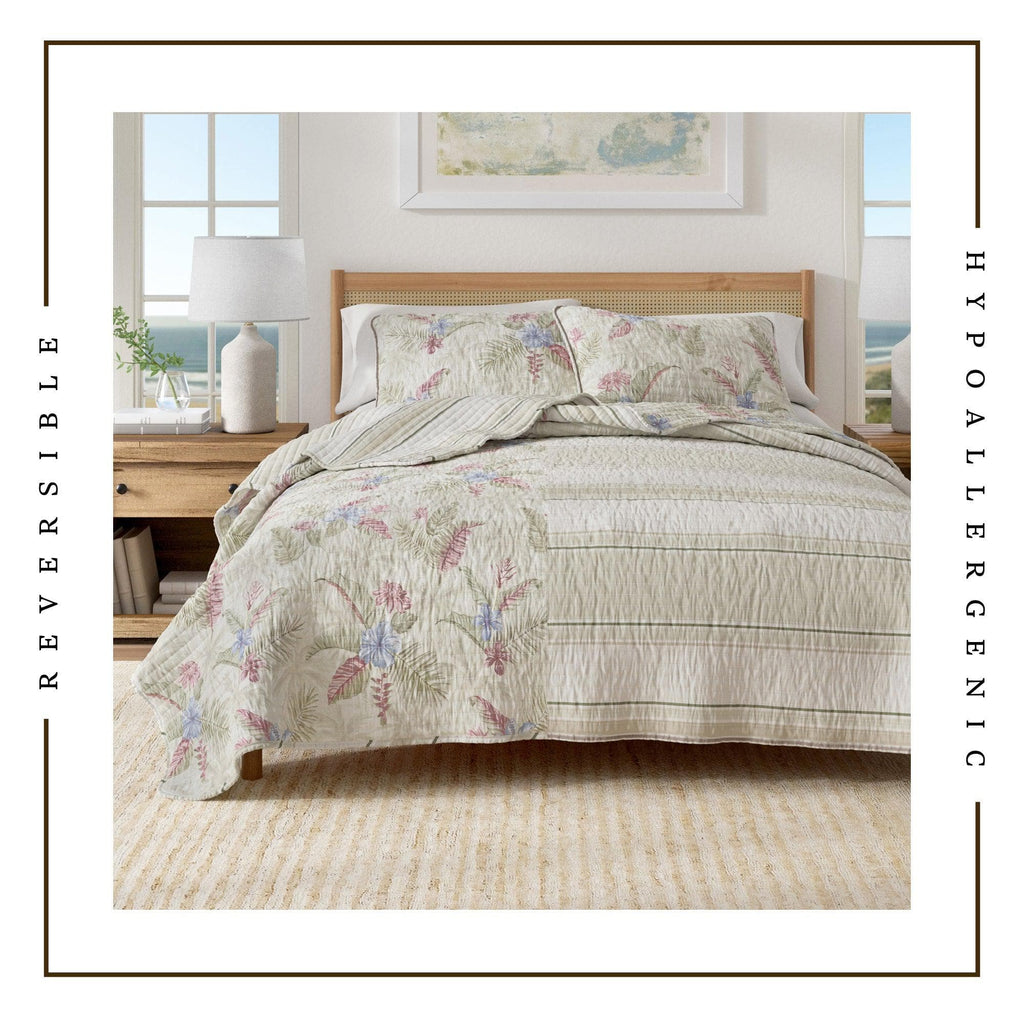 Palm Leaf & Bloom Cotton Quilt Set