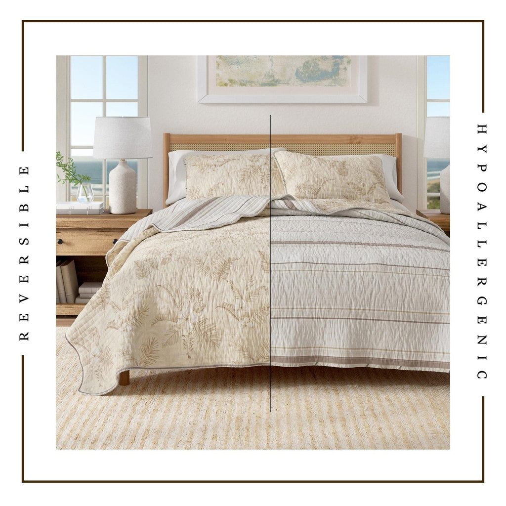 Palm Leaf & Bloom Cotton Quilt Set