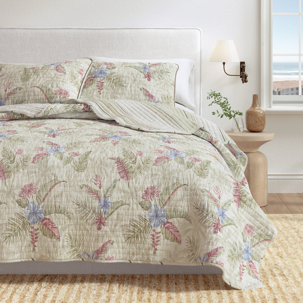 Palm Leaf & Bloom Cotton Quilt Set