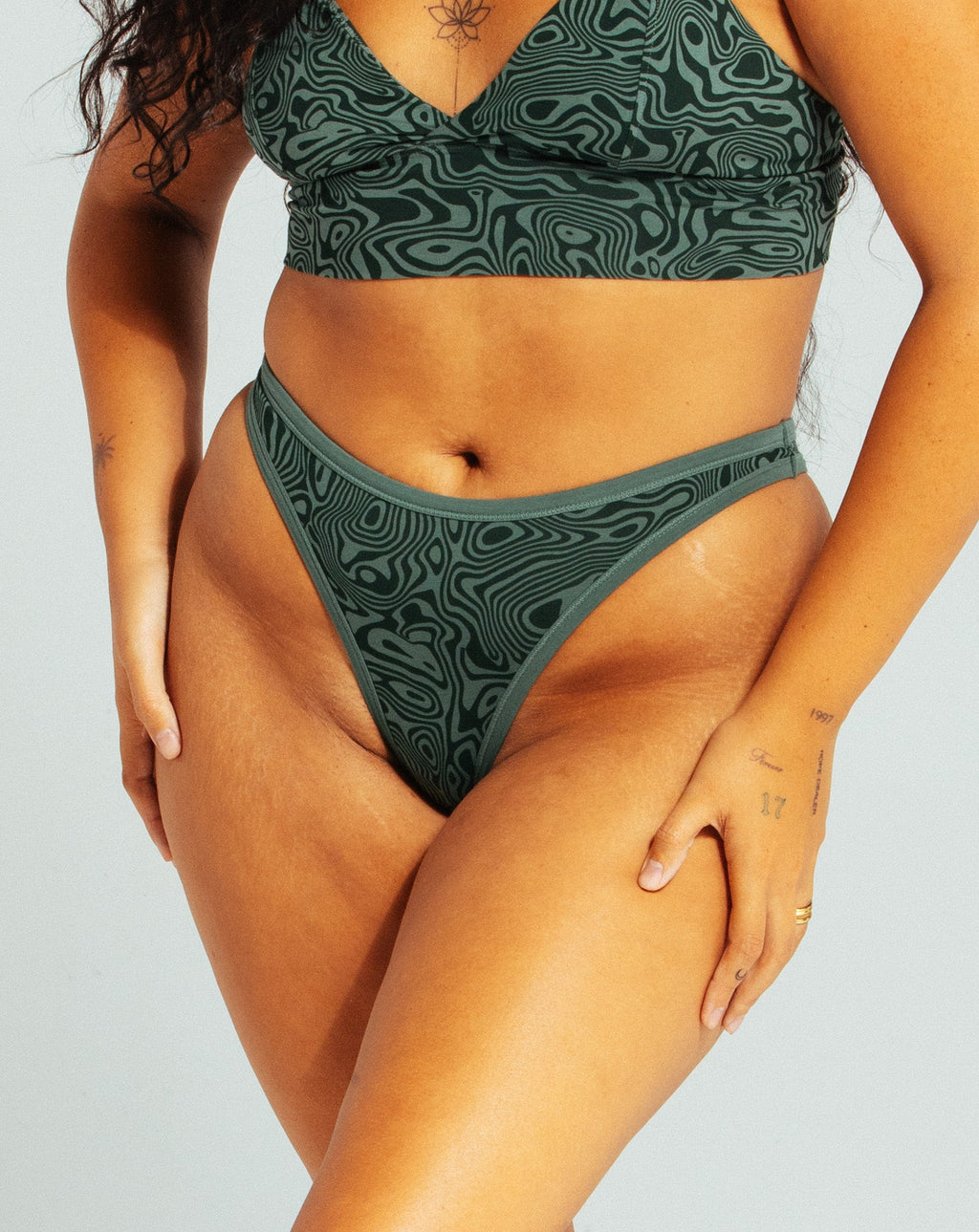 Trippy Green High Rise Cotton Thong