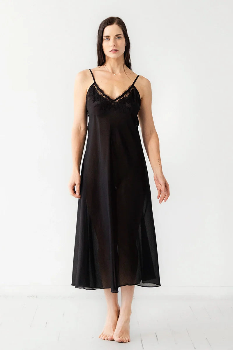 Serafina Cotton Silk Gown with Lace Detail